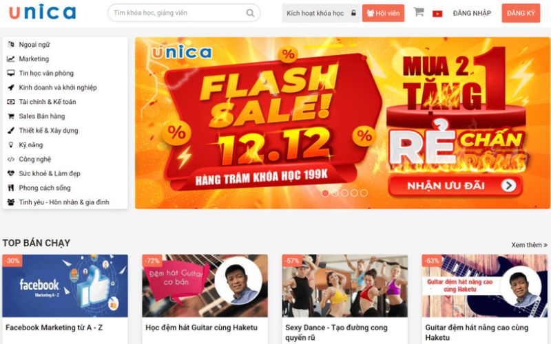 website bán khóa học unica